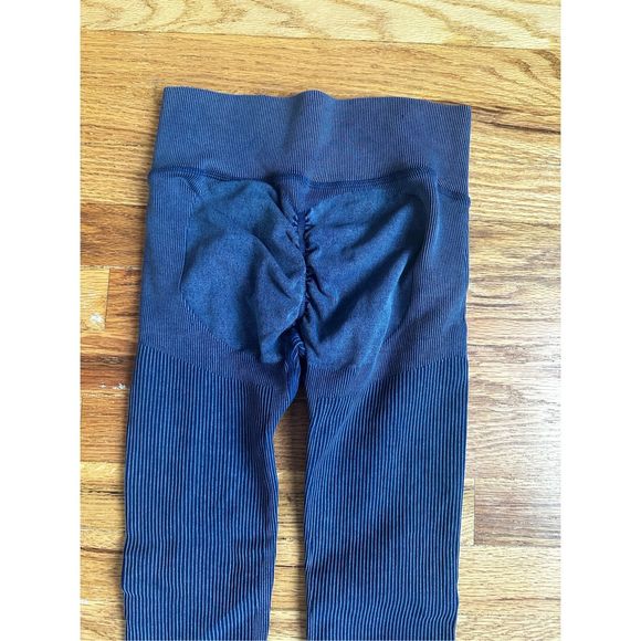 Blue Small Ribbed High Waisted Leggings Workout Lifting Leggings Gym Outfit - Picture 8 of 8